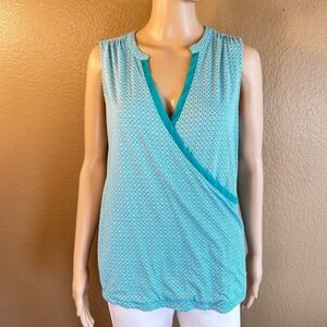 Banana Republic Womens Teal Geometric Print Sleeveless V-Neck Blouse Medium